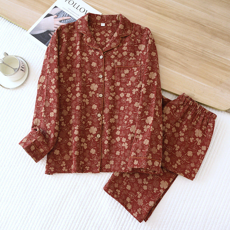 秋のプリントオープンフロントパジャマ