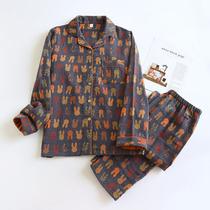 秋のプリントオープンフロントパジャマ