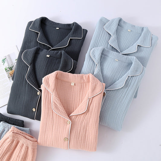 [100471] プリントのない無地のコットンガーゼパジャマセット