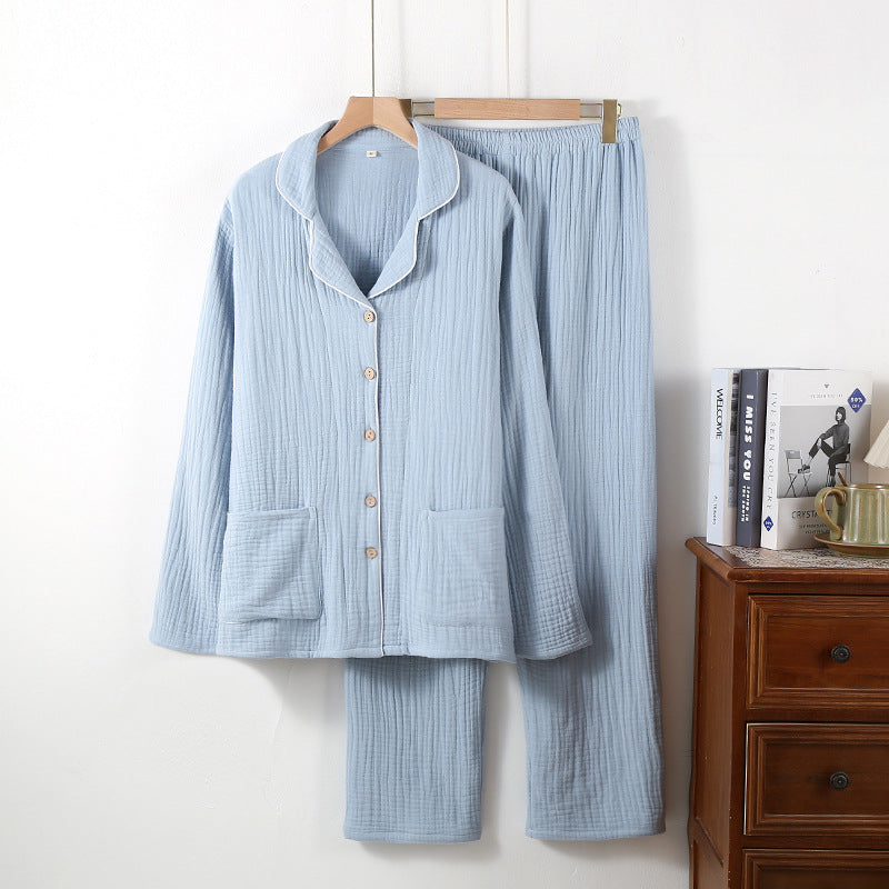 [100471] プリントのない無地のコットンガーゼパジャマセット