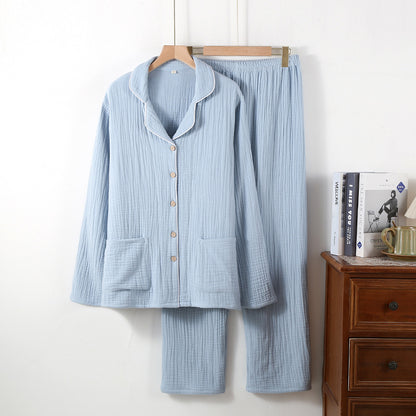 [100471] プリントのない無地のコットンガーゼパジャマセット