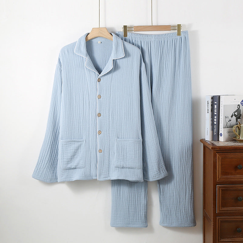 [100471] プリントのない無地のコットンガーゼパジャマセット