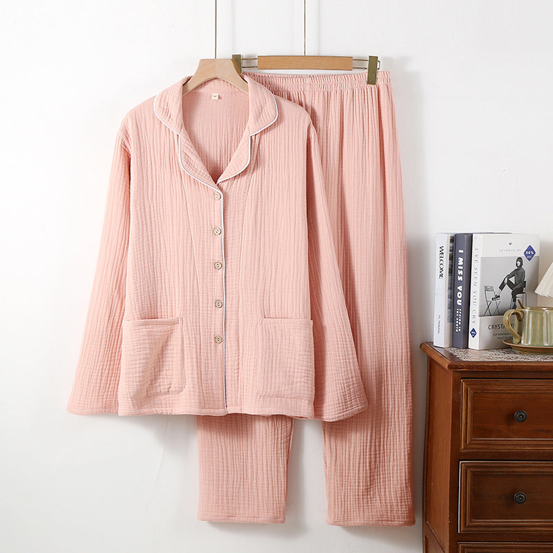 [100471] プリントのない無地のコットンガーゼパジャマセット