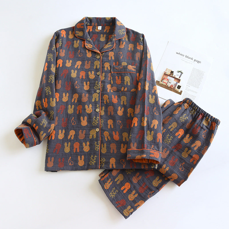 秋のプリントオープンフロントパジャマ